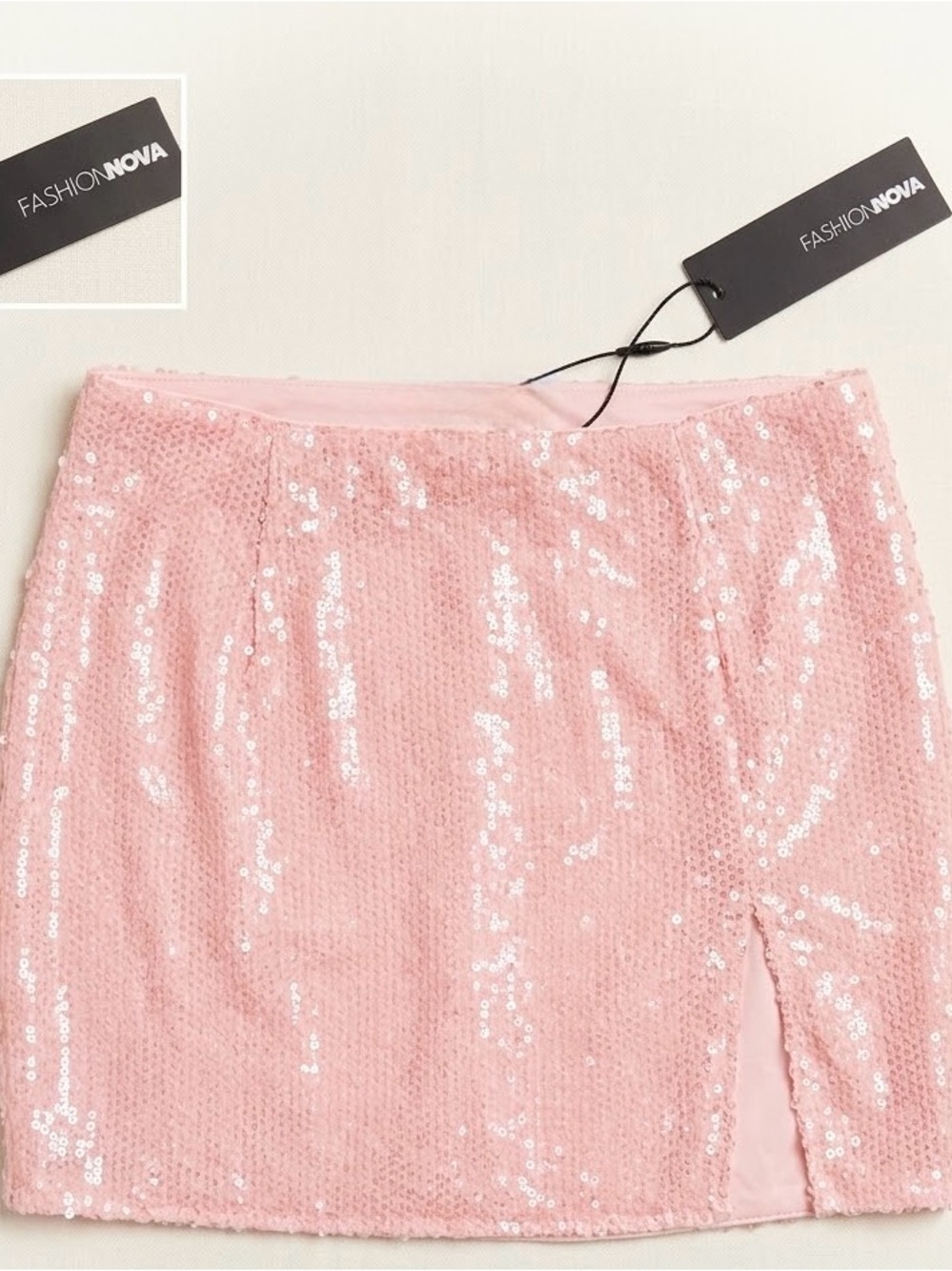 Fashion Nova Light Pink Sequin Mini Skirt